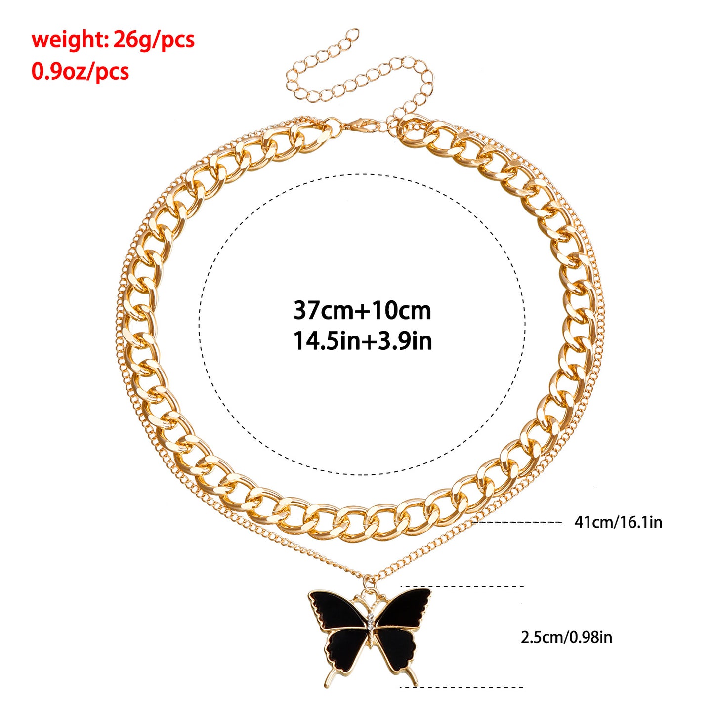 Elegant Two-Tier Black Butterfly Pendant Necklace for Women with Electroplated Metal Chain and Mother-of-Pearl Effect