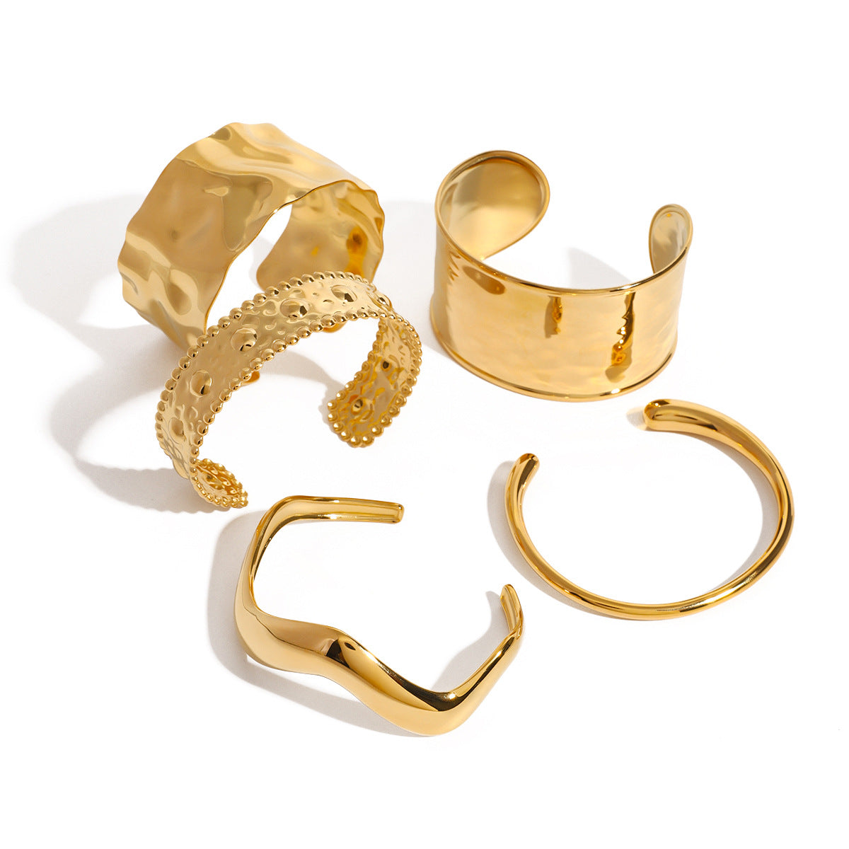 Pulsera de puño minimalista geométrica de acero inoxidable chapada en oro para mujer
