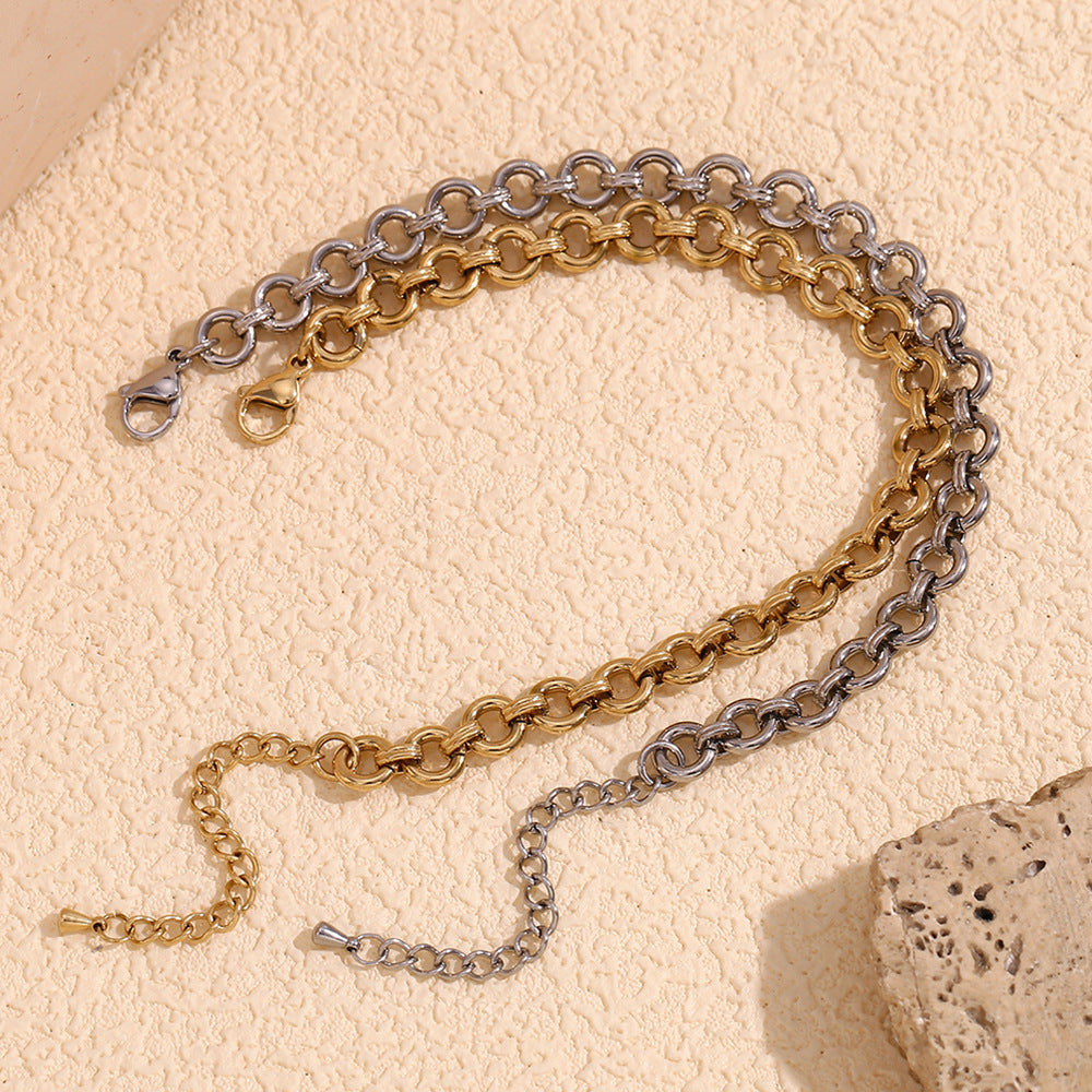 Minimalist Geometric Stainless Steel Plated 14K Gold Chunky Round Anklet for Women
