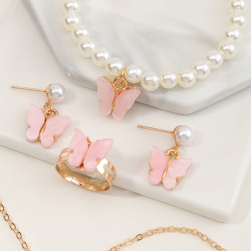 Set Collana con Farfalla per Bambini con Ciondolo in Lega e Finitura Smaltata su Catena Box, per Bambine dai 3 ai 10 Anni, Accessori a Tema Principessa