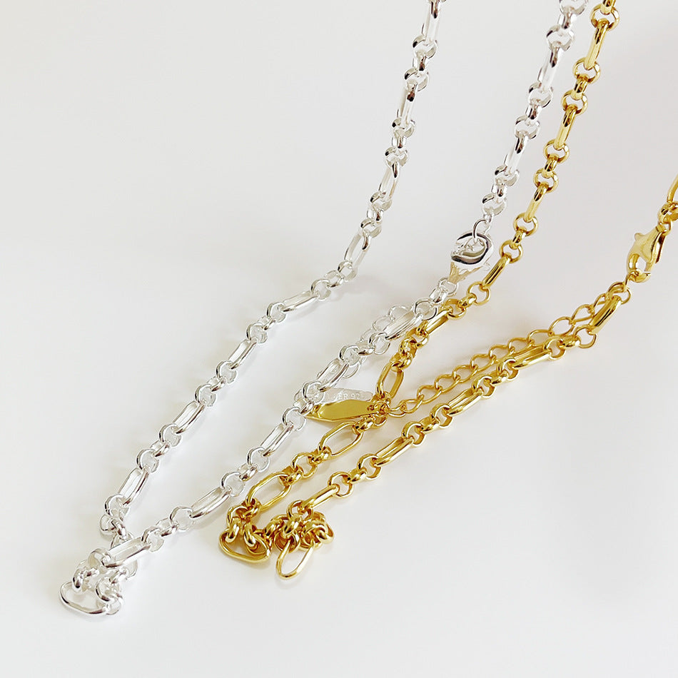 Minimalist 925 Sterling Silver Geometric Round Curb Chain Choker Necklace