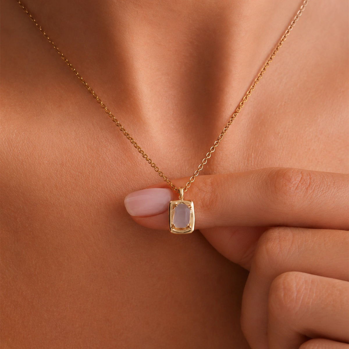 Minimalist Geometric Stainless Steel Plated Pendant Necklace Fine Chain Layered Clavicle Chain for Women