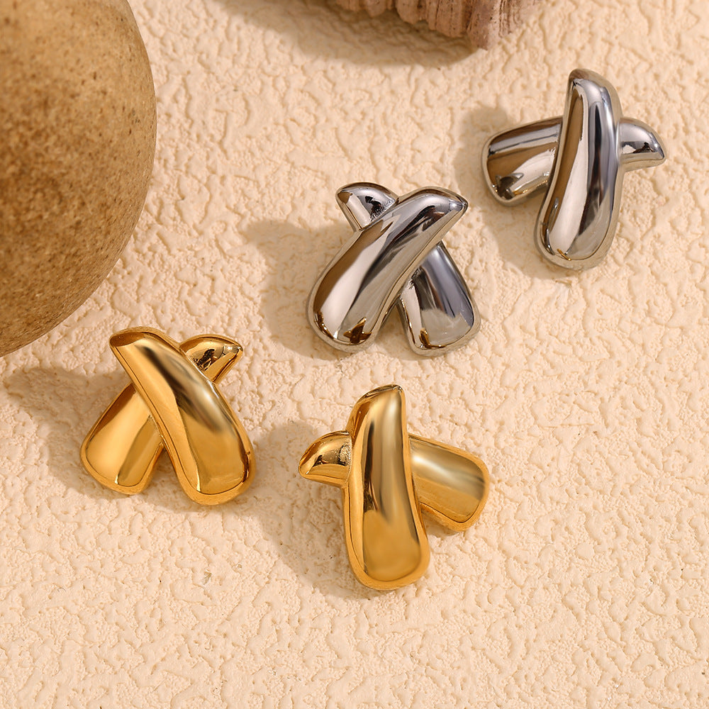 Pendientes minimalistas de acero inoxidable geométricos con baño de oro de 18 quilates para mujer