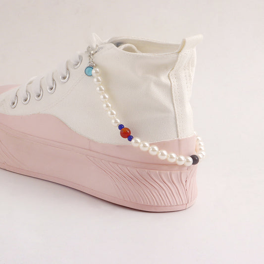 Cavigliera in lega geometrica minimalista Hip-hop Punk con perle finte e ciondoli colorati a barra