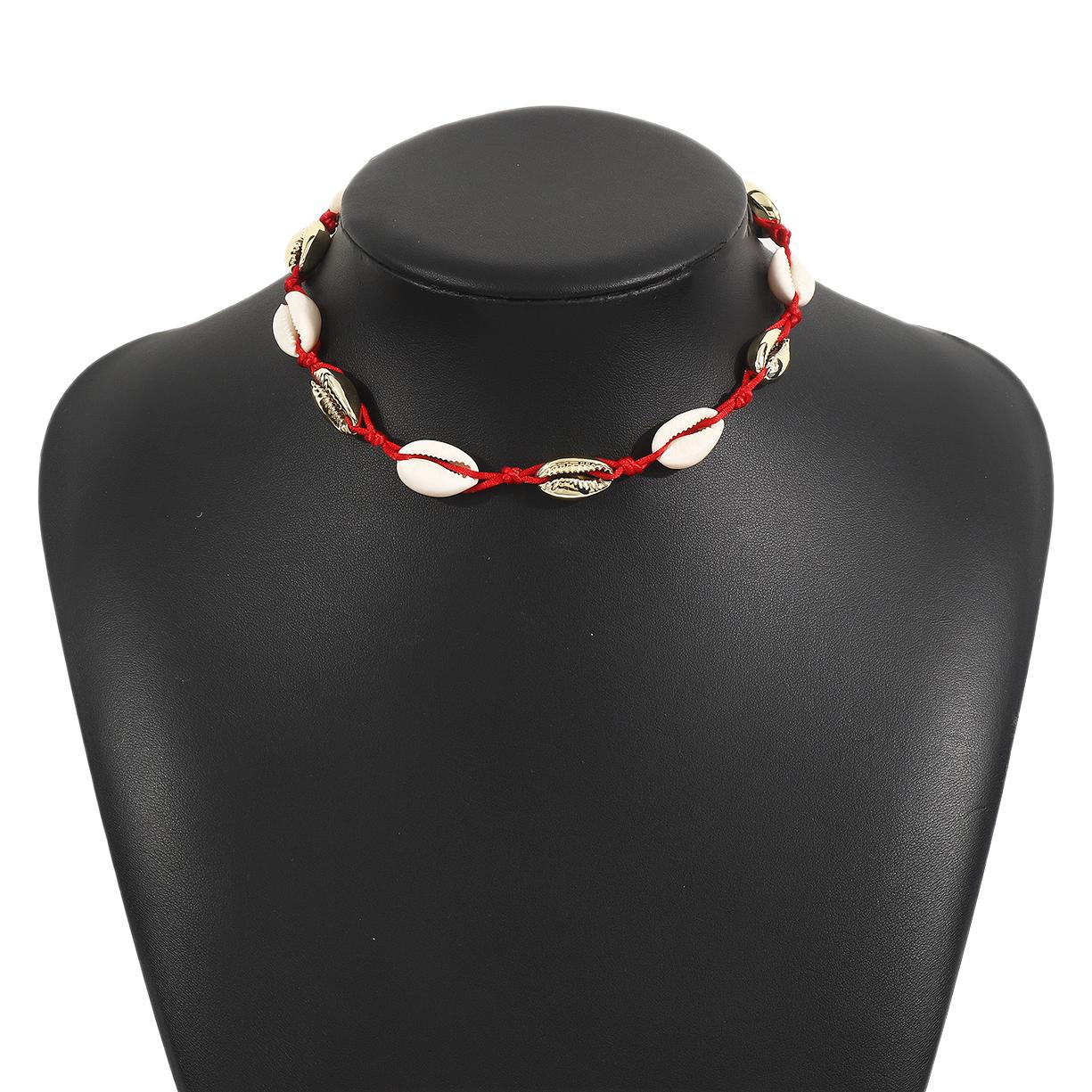 Collar con colgante de concha geométrica estilo bohemio con cadena de aleación y cuerda trenzada para mujer, accesorio para fiesta casual de verano en la playa