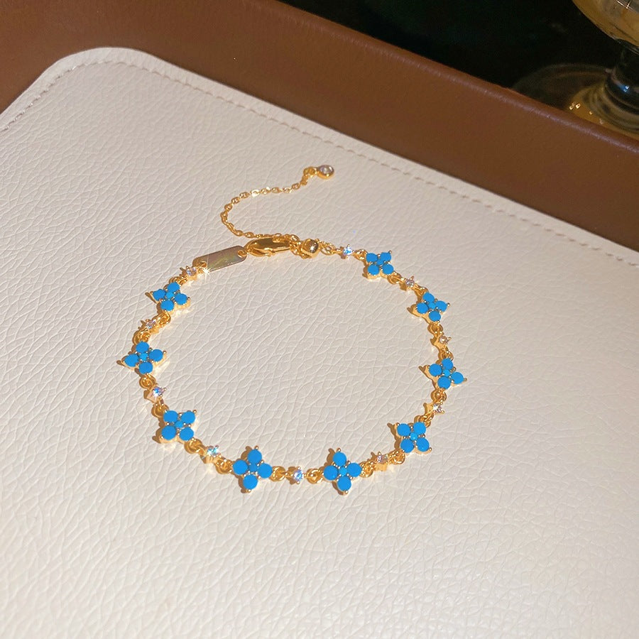 Luxury Elegant Brass Plated Crystal Cubic Zirconia Beaded Bracelet for Women
