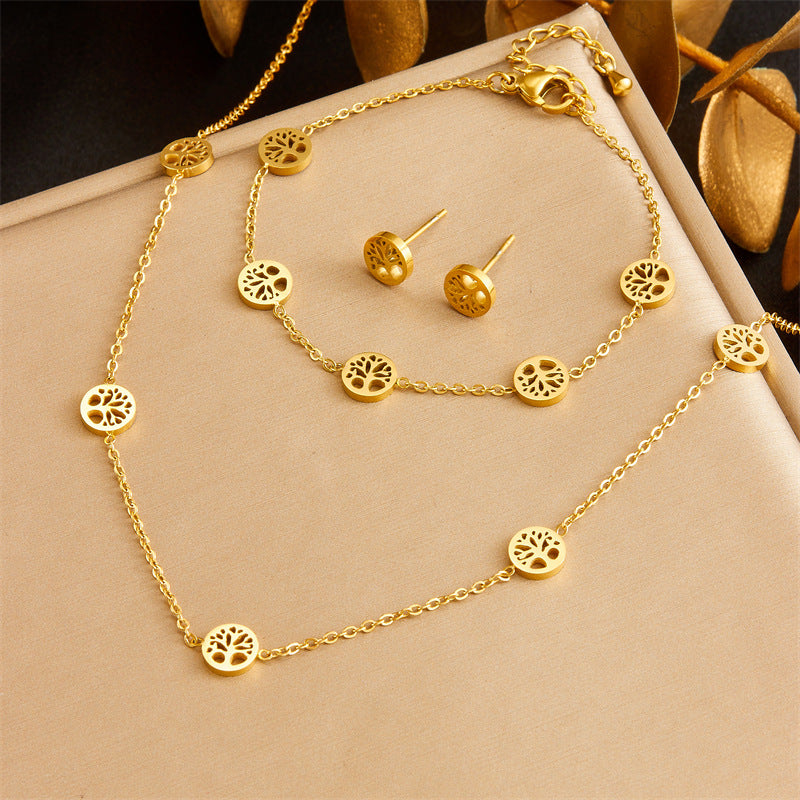 Minimalist Gold Plated Stainless Steel Heart Butterfly Teardrop Pearl Jewelry Set for Women