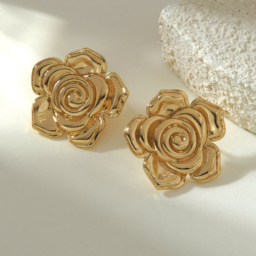 Vintage Luxury Stainless Steel Floral Stamping Earrings