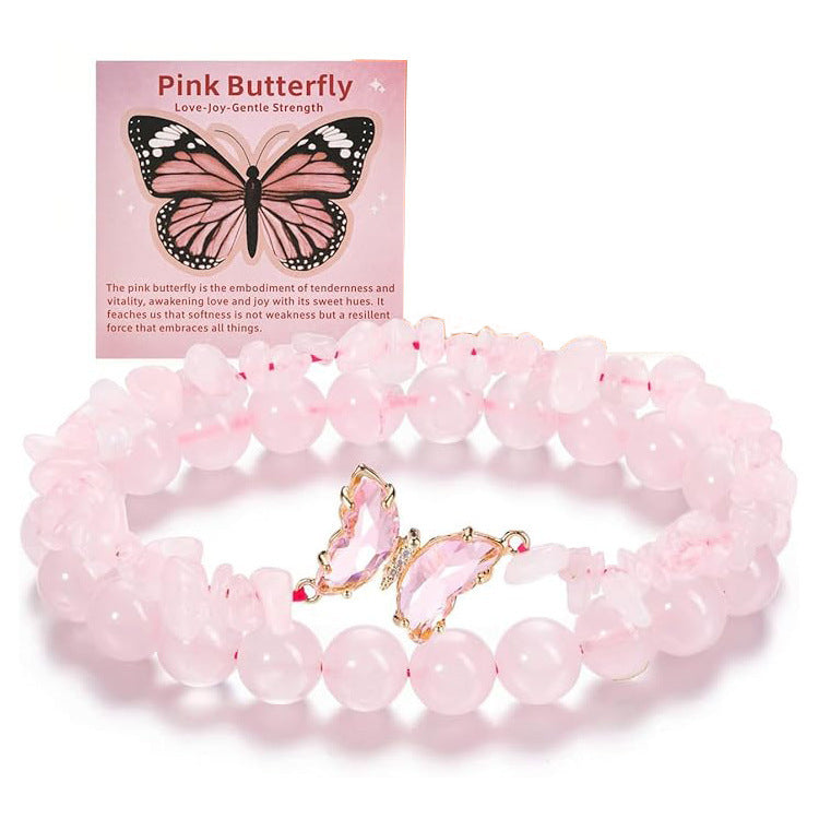 Minimalist Natural Stone Butterfly Beaded Bracelet for Women