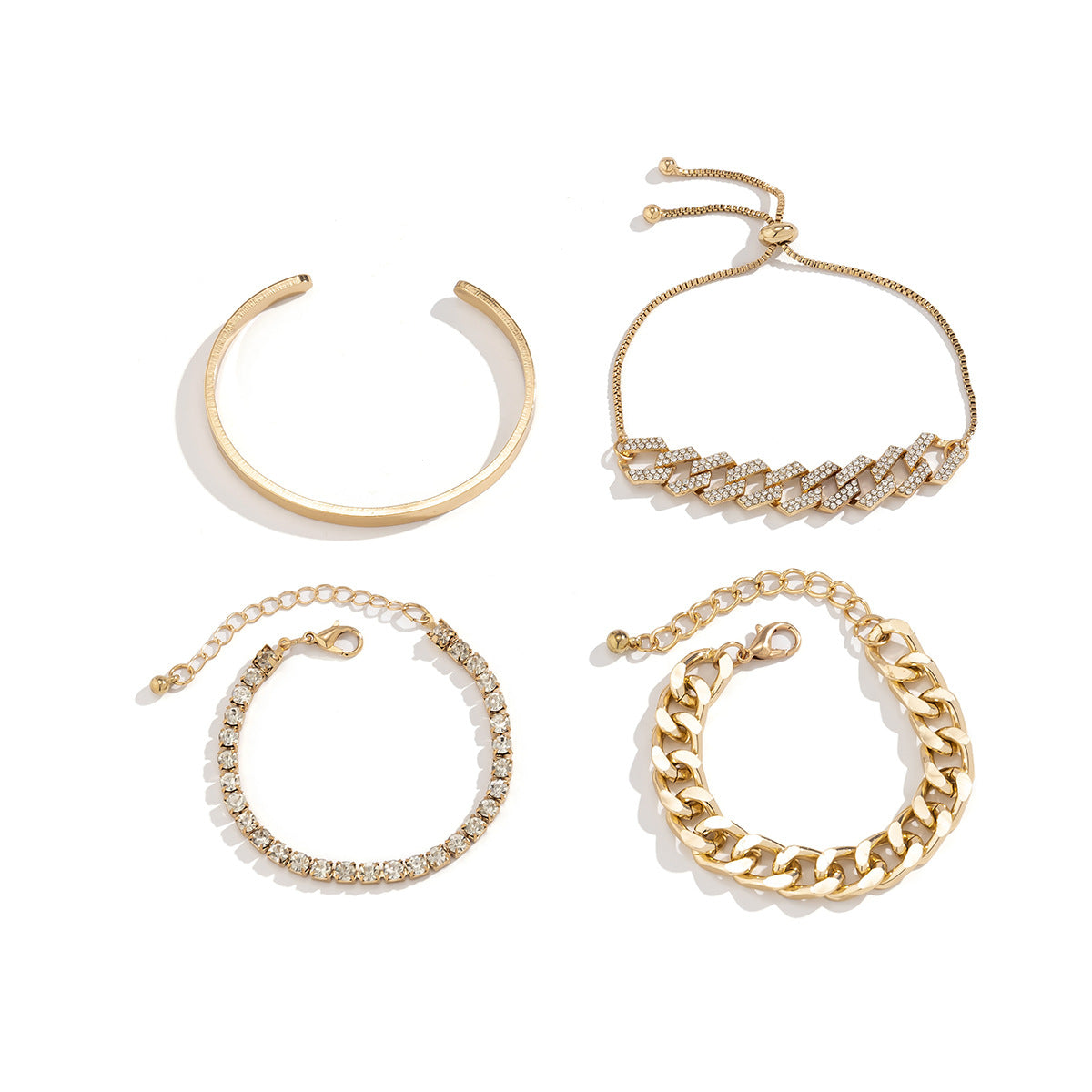 Minimalist Geometric Alloy Bracelet with Cubic Zirconia Inlay and Adjustable Cuban Link Chain for Women