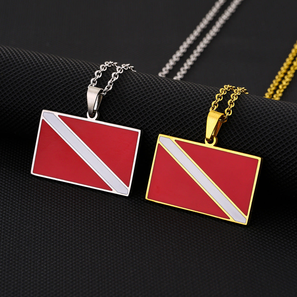 Sporty Geometric Stainless Steel Diving Symbol Pendant Necklace with Enamel Finish for Unisex