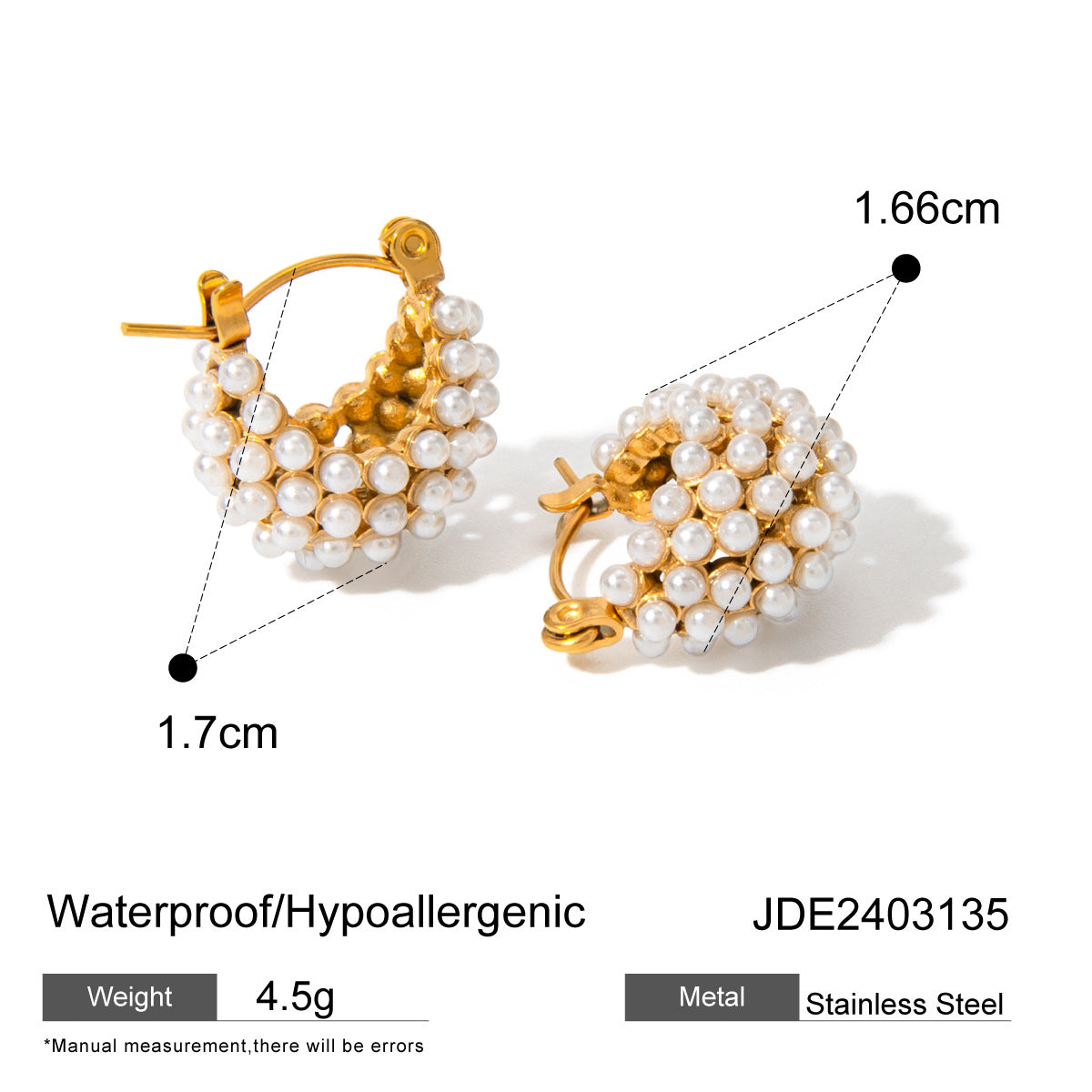Fashion 18K Gold Plated Stainless Steel Hollow Basket Rhinestone Pearl Earrings for Women