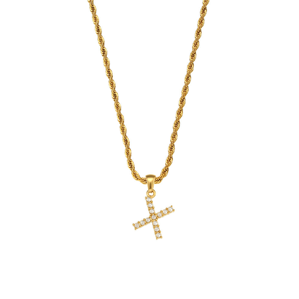 Fashionable Minimalist Letter Pendant Necklace for Women Stainless Steel Twisted Chain with 18K Gold Plating