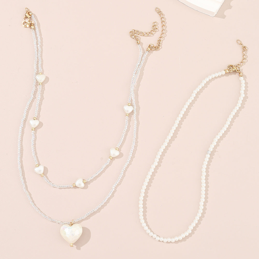 Set di collane con pendente a forma di cuore, dolci e carine, per bambine, con catenina a perline rotonde in stile principessa