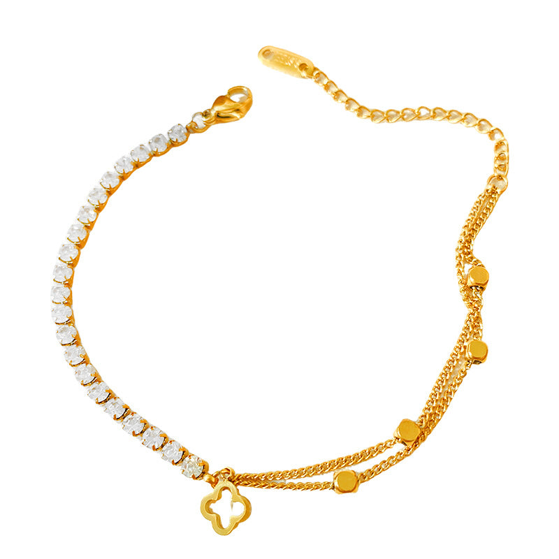 Elegant Minimalist Hollow Clover Plated Titanium Steel Bracelet Unisex