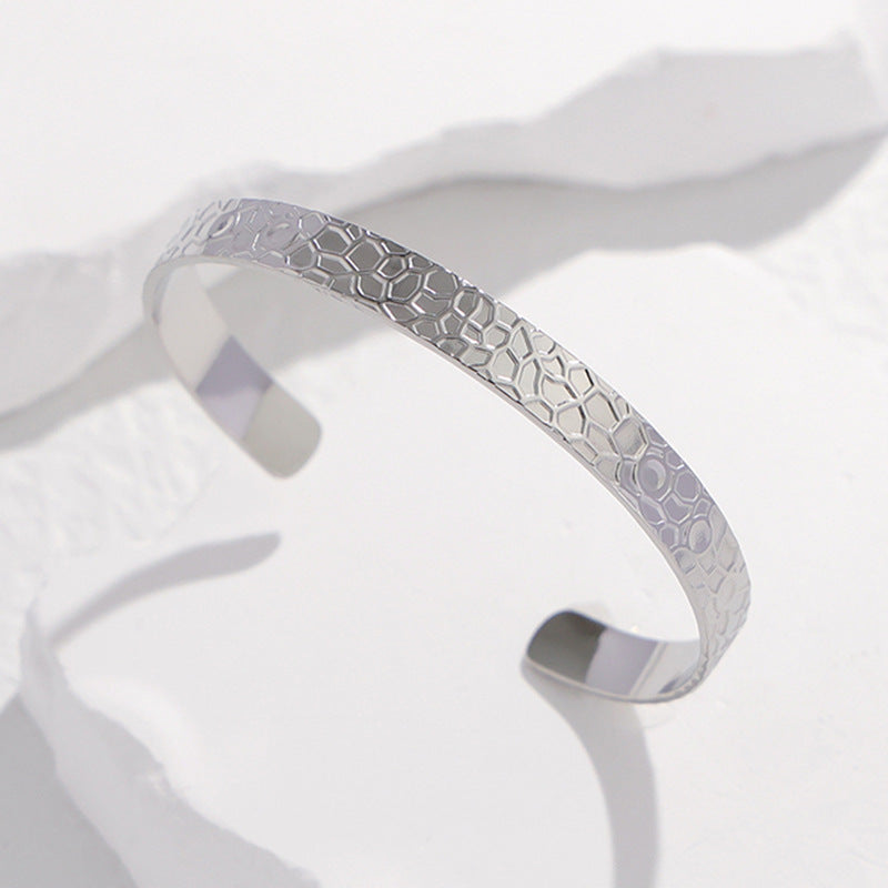 Adjustable Titanium Steel Bracelet for Women with Geometric Line Design Electroplated Finish Statement Cuff