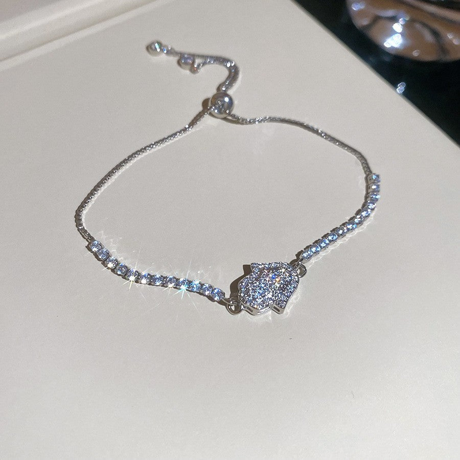 Elegant Geometric Floral Bracelet for Women in Plated Copper with Rhinestone Accents, Minimalist Office Style Hand Jewelry