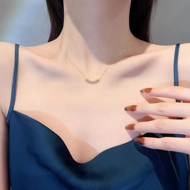 Vintage Gold-Tone Geometric Bead Pendant Necklace for Women Titanium Steel Plated Box Chain Delicate Clavicle Jewelry