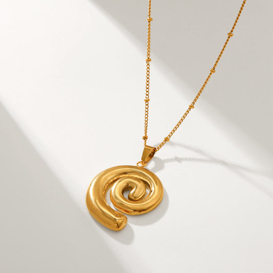 Minimalist 18K Gold Plated Stainless Steel Conch Pendant Necklace Geometric Round Bead Chain Women Jewelry