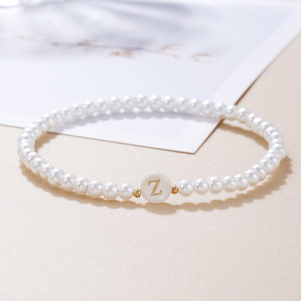 Minimalist Sweet Letter Imitation Pearl Handmade Bracelet for Women