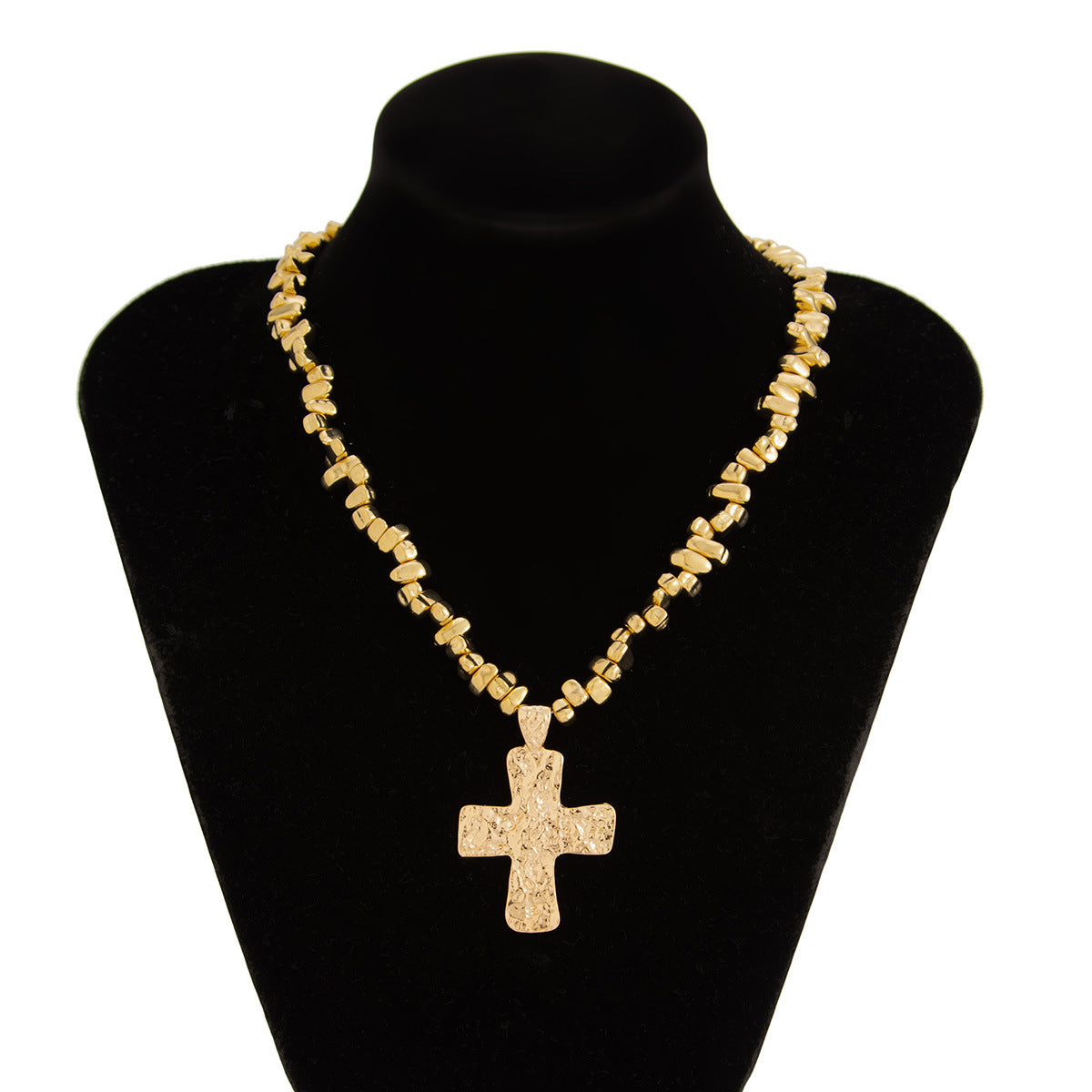 Punk Cross Conch Shell Faux Pearl Y-Shape Beaded Necklace for Women