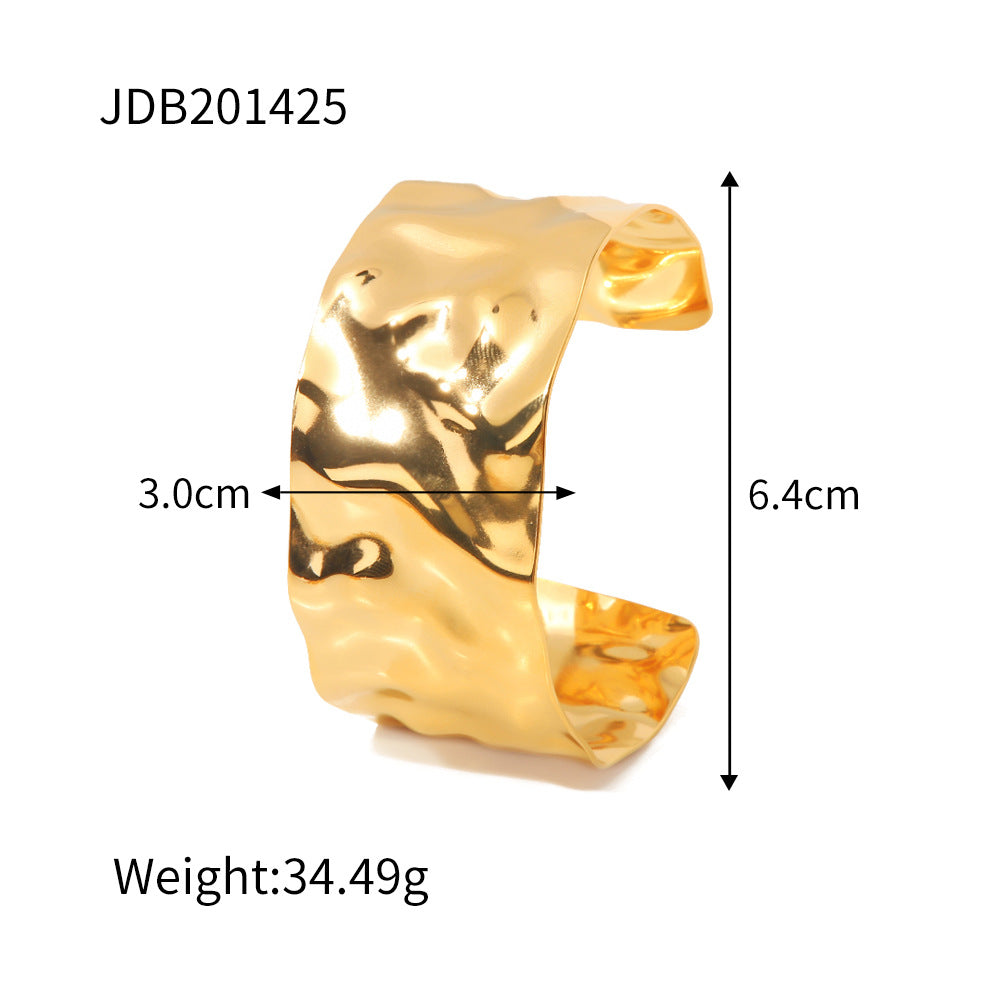 Gold Plated Stainless Steel Round Geometric Women's Bracelet with Cubic Zirconia