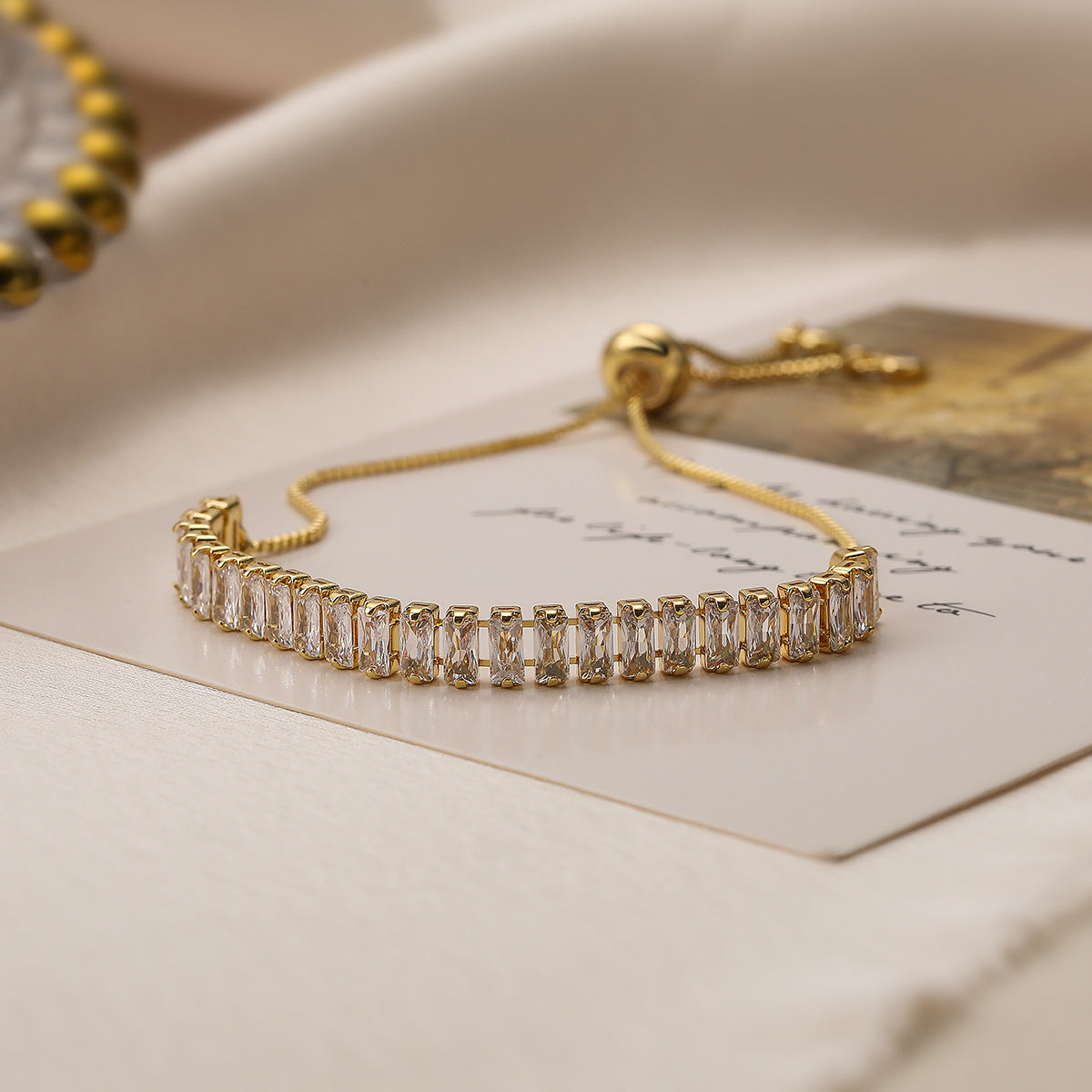 Minimalist Geometric Copper Plated Gold Zirconia Adjustable Bracelet for Women