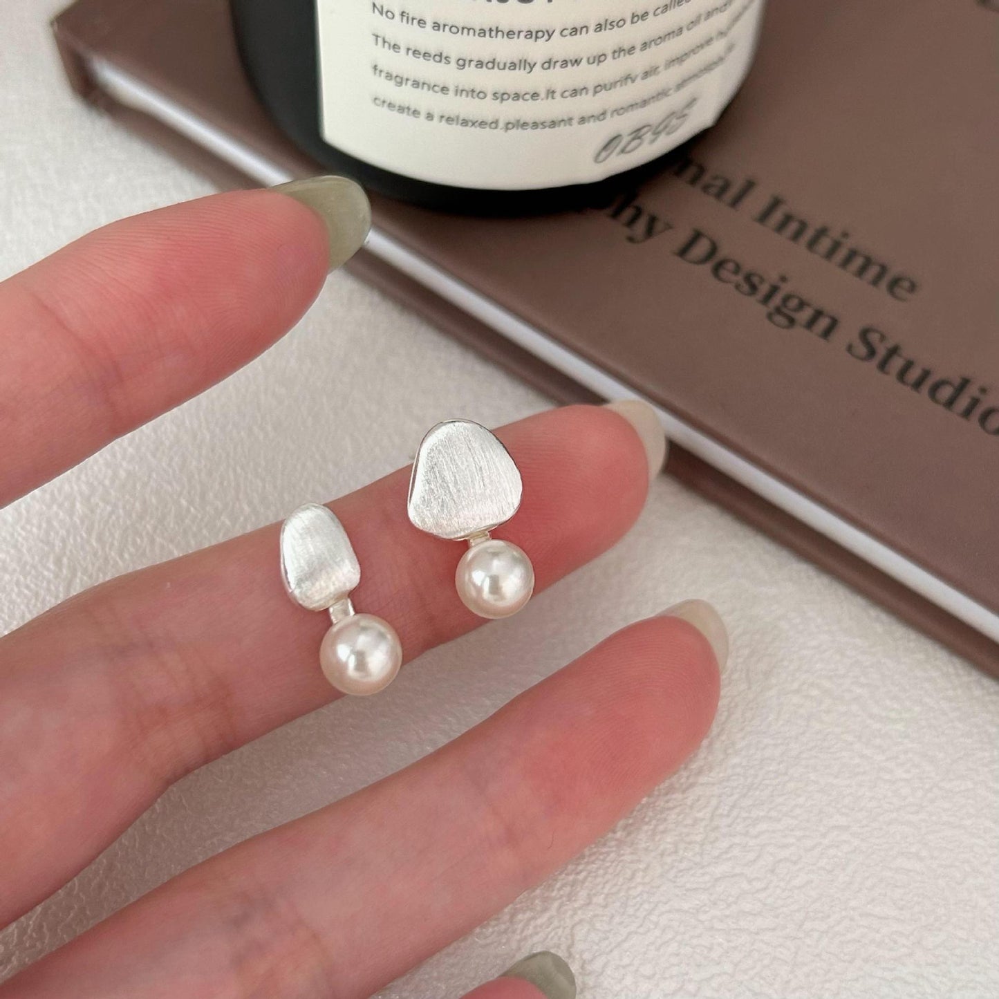Minimalist Irregular Textured Pearl Stud Earrings in 925 Sterling Silver with Gold Plating