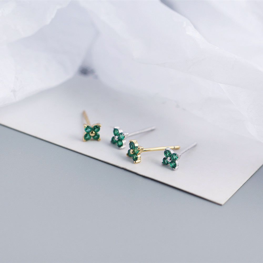 Minimalist Sweet 925 Sterling Silver Inlaid Rhinestone Floral Stud Earrings