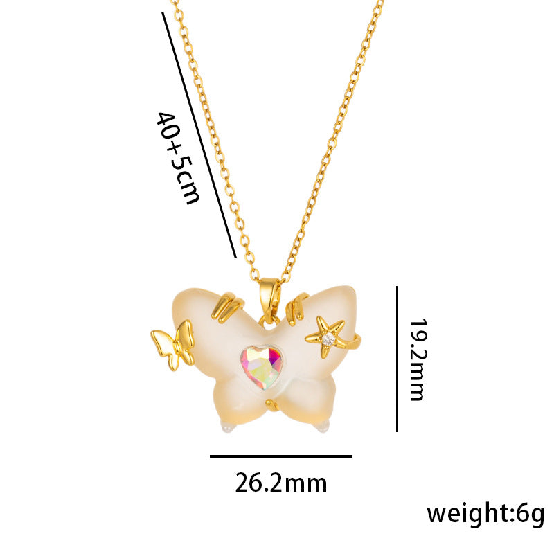 Collana Minimalista da Donna in Acciaio al Titanio a Forma di Farfalla con Micro Pavé di Zirconia, Catenina a O, Gioielli per Clavicola