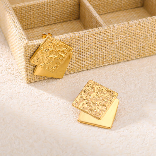 Minimalist Geometric Stainless Steel Earrings with 18K Gold Plating for Women