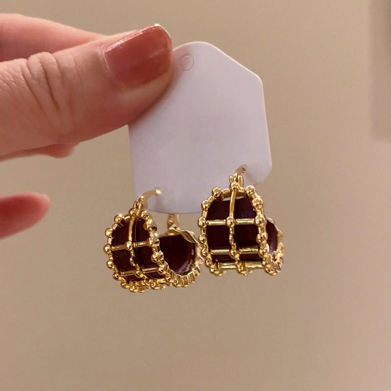 Pendientes de botón geométricos minimalistas vintage chapados en oro para mujer con postes de acero