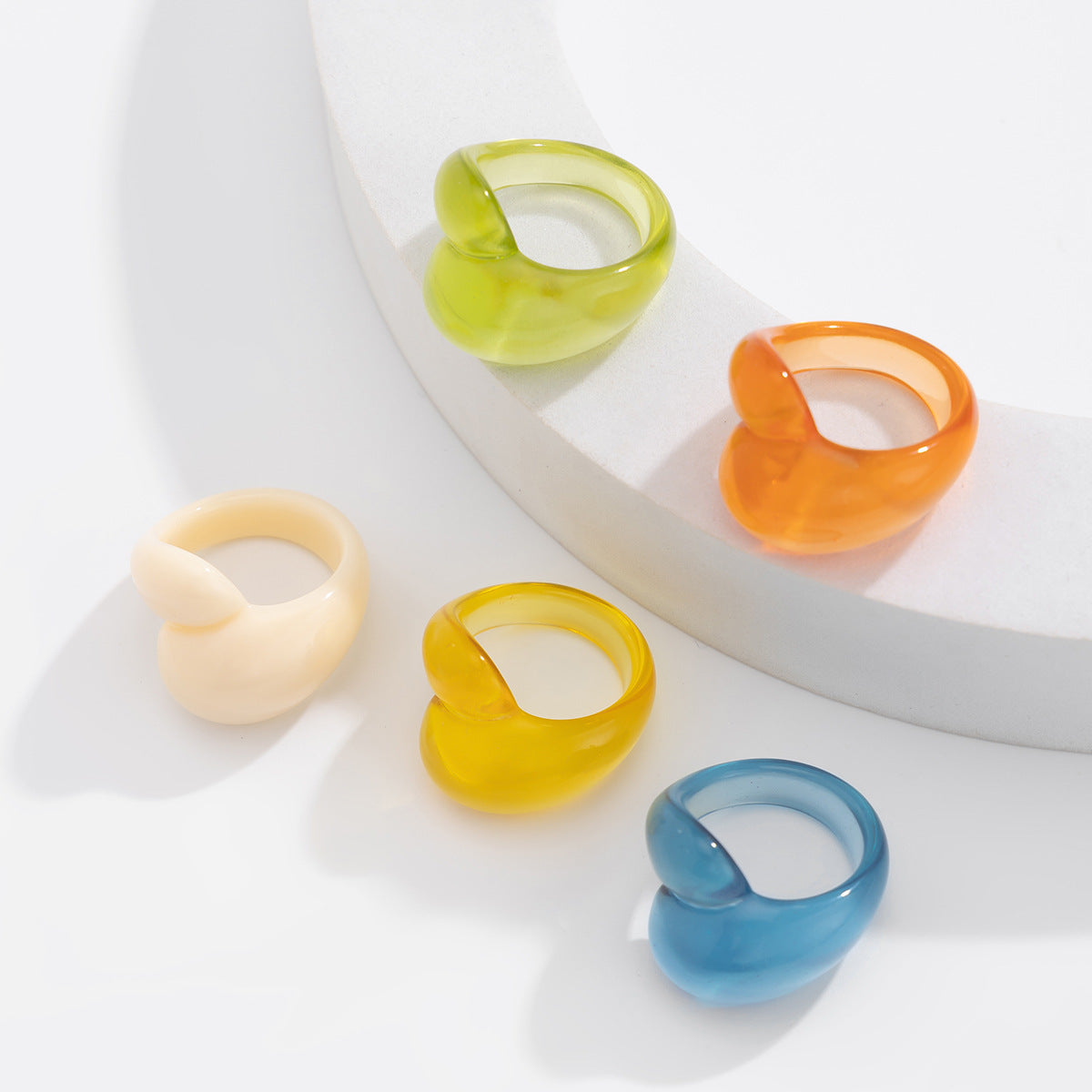 Fashion Geometric Irregular Double Teardrop Resin Plated Ring for Women