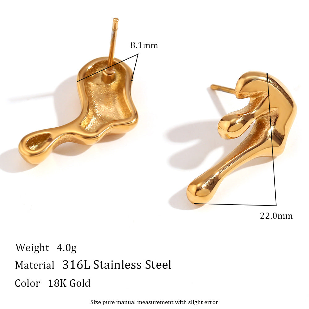 Fashionable Geometric Stainless Steel Earrings with 18K Gold Plating and Fringe Detail for Women