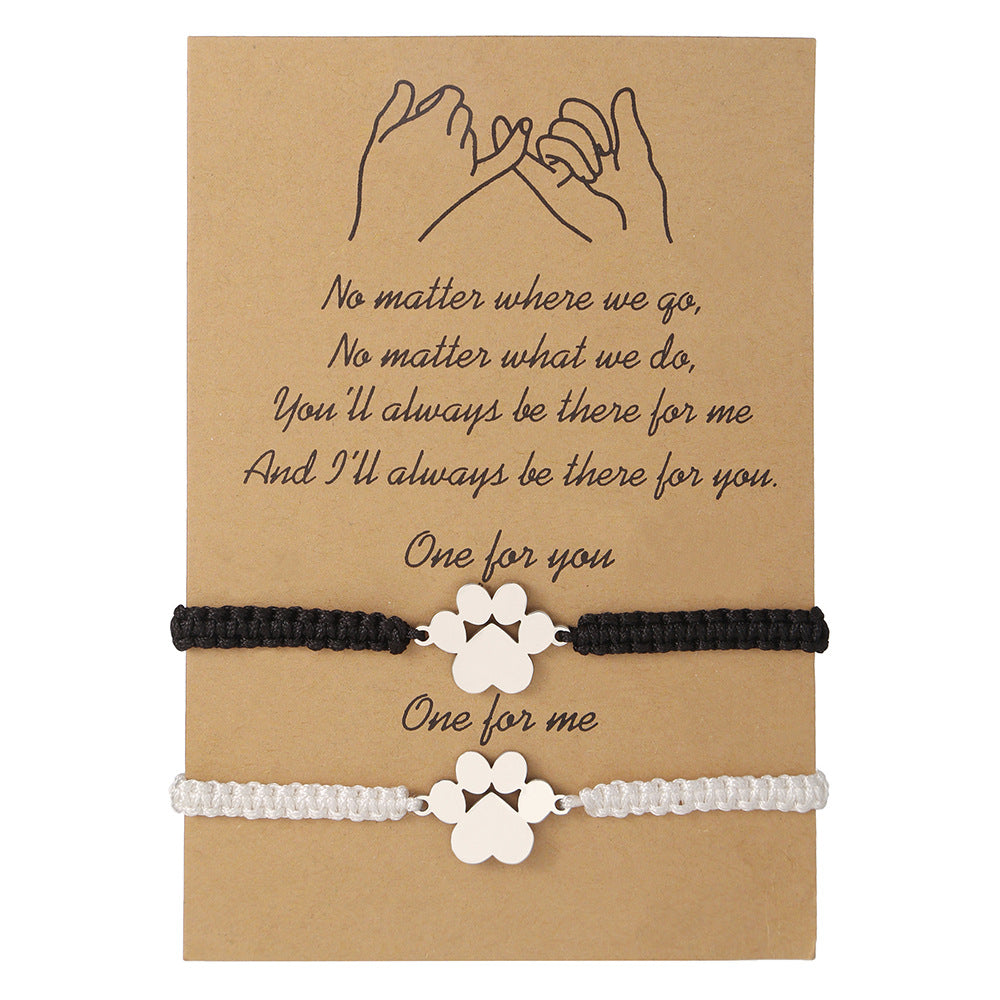 Geometric Animal Paw Stainless Steel Adjustable Braided Bracelet Set Unisex