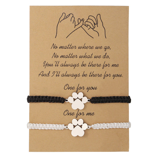 Geometric Animal Paw Stainless Steel Adjustable Braided Bracelet Set Unisex