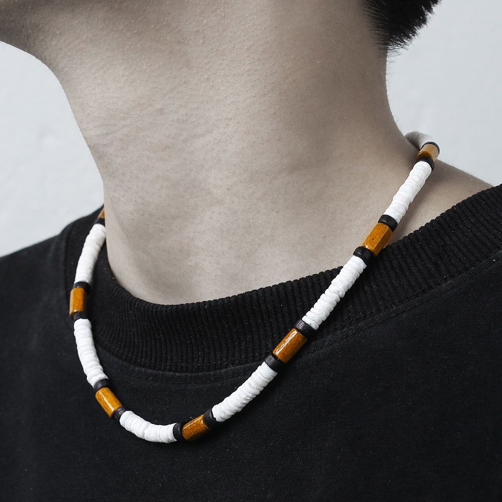 Hip-hop Geometric Wood and Stainless Steel Ball Chain Necklace for Unisex