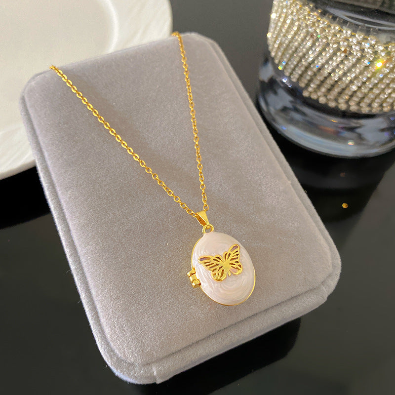Vintage Enamel Drip Oil Oval Heart Brass Pendant Titanium Steel Necklace Cable Chain