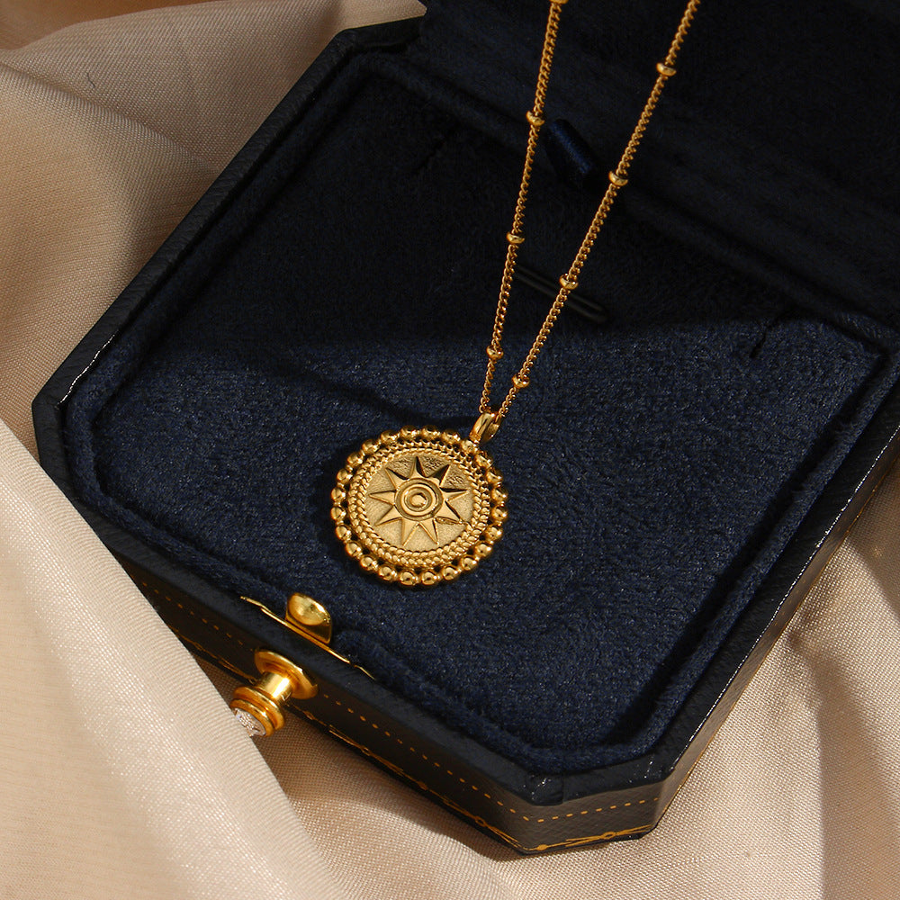 Minimalist Geometric Round Disc Pendant Necklace in Stainless Steel with 18K Gold Plating