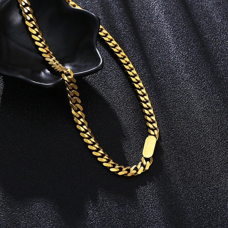 Minimalist Geometric Titanium Steel Pendant Necklace with Plated Finish Cuban Chain for Women
