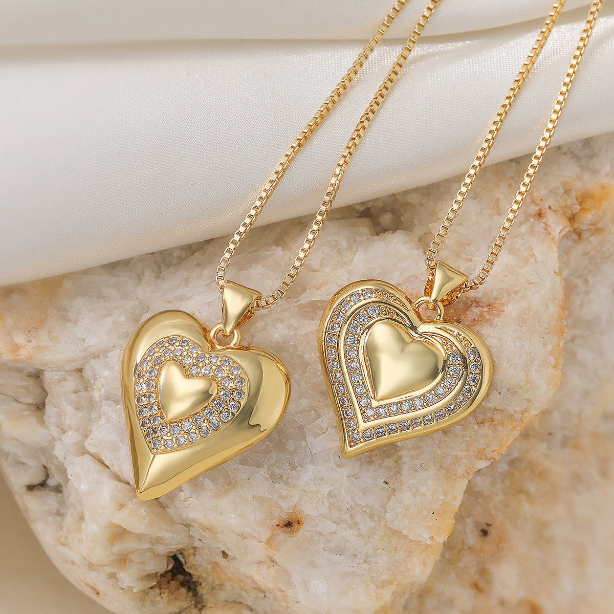 Minimalist Vintage Gold Plated Cubic Zirconia Heart Pendant Necklace