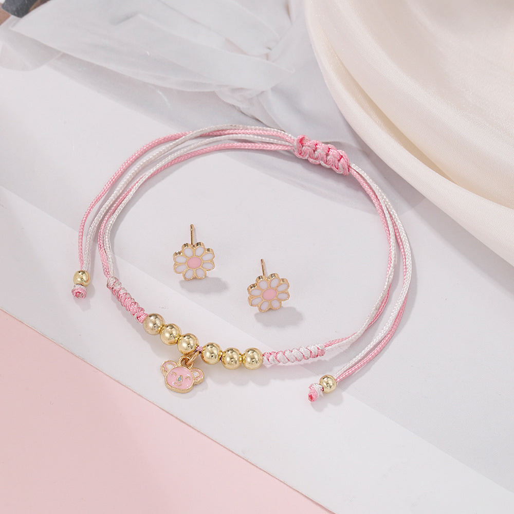 Geometric Round Drip Oil Alloy Bracelet and Earring Set for Unisex