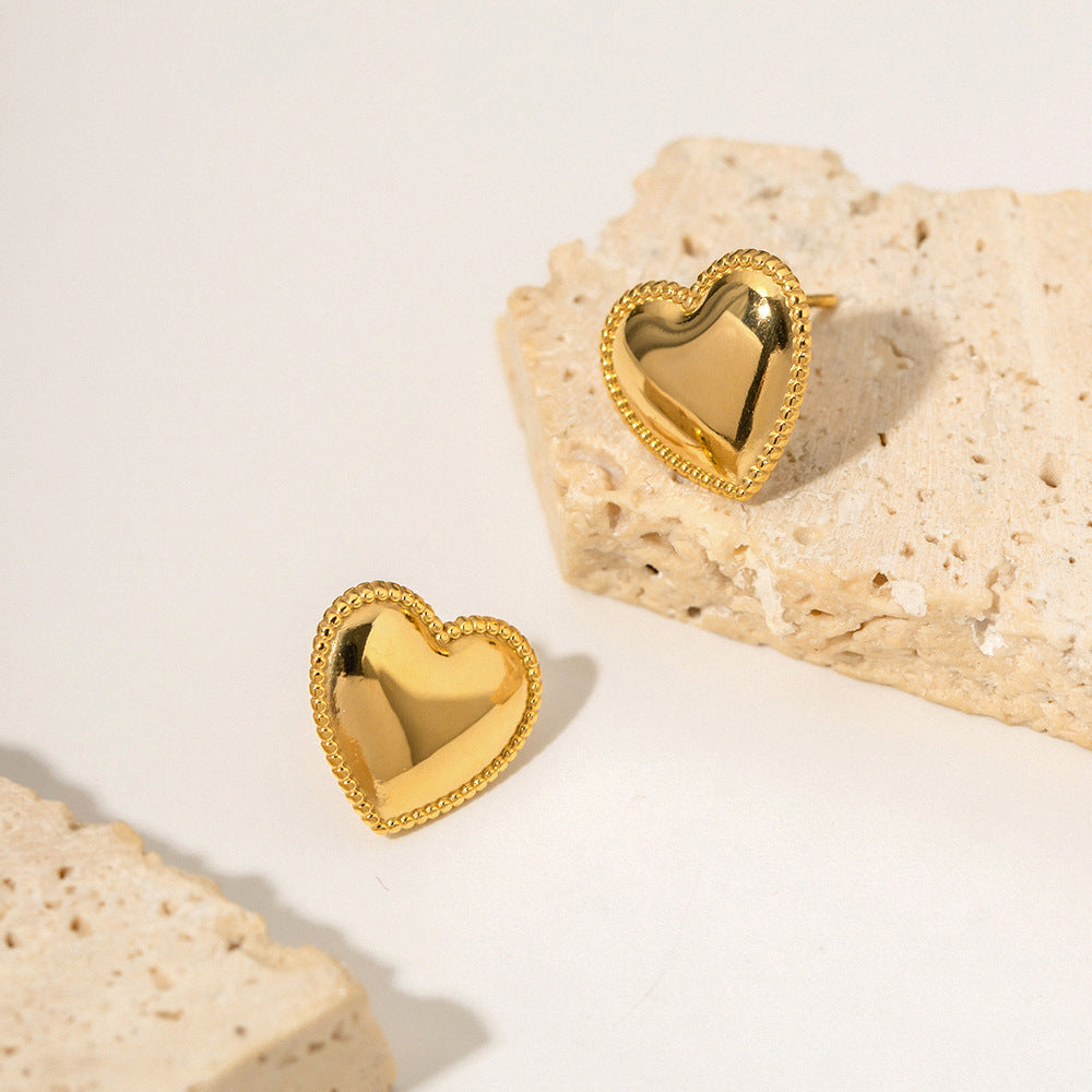 Minimalist Heart-Shaped Stainless Steel Earrings with 18K Gold Plating for Women