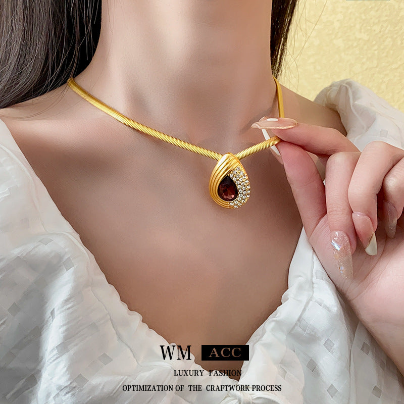 Pendientes de aleación con forma de gota geométrica de estilo vintage, incrustaciones de pedrería y baño de oro para mujer