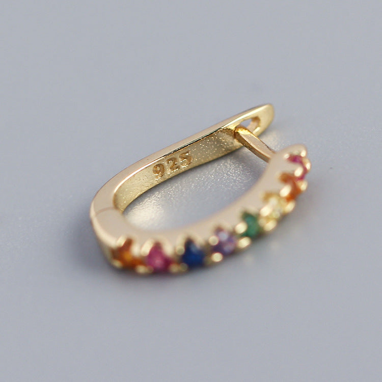 Pendientes de aro geométricos minimalistas en forma de U de plata de ley 925 con diamantes de una fila