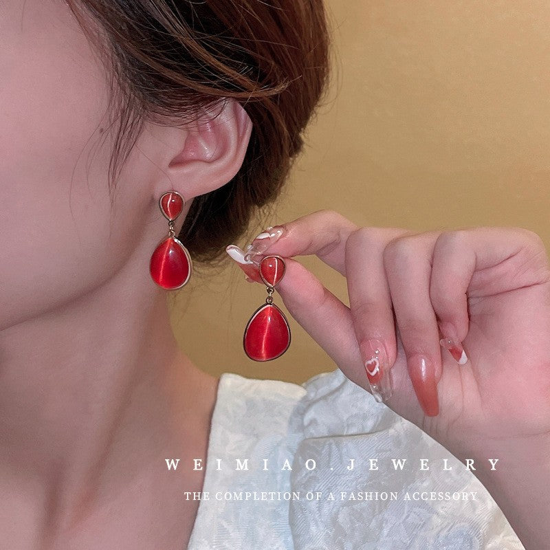 Orecchini a goccia in stile vintage a forma di acqua che cola da donna con perni in metallo placcato ed elegante estetica retrò
