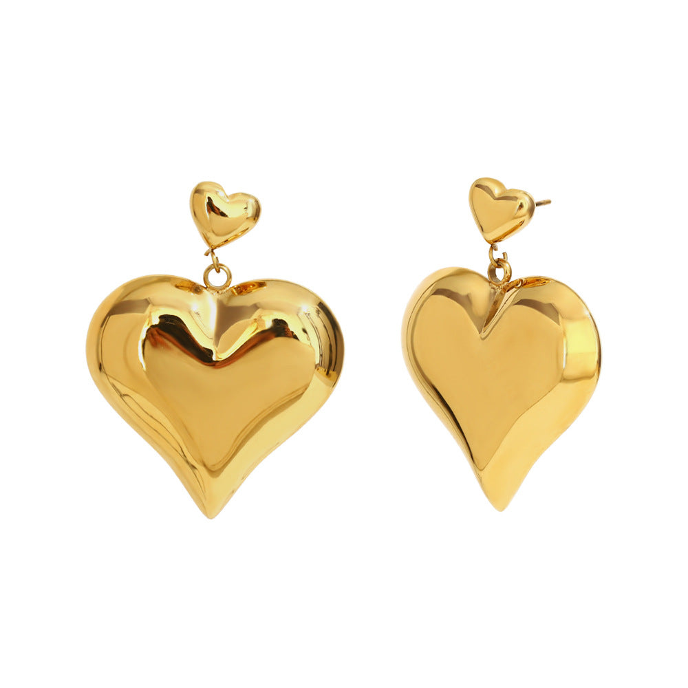 Minimalist French-Inspired Stainless Steel Heart-Shaped Earrings with 18K Gold Plating for Women