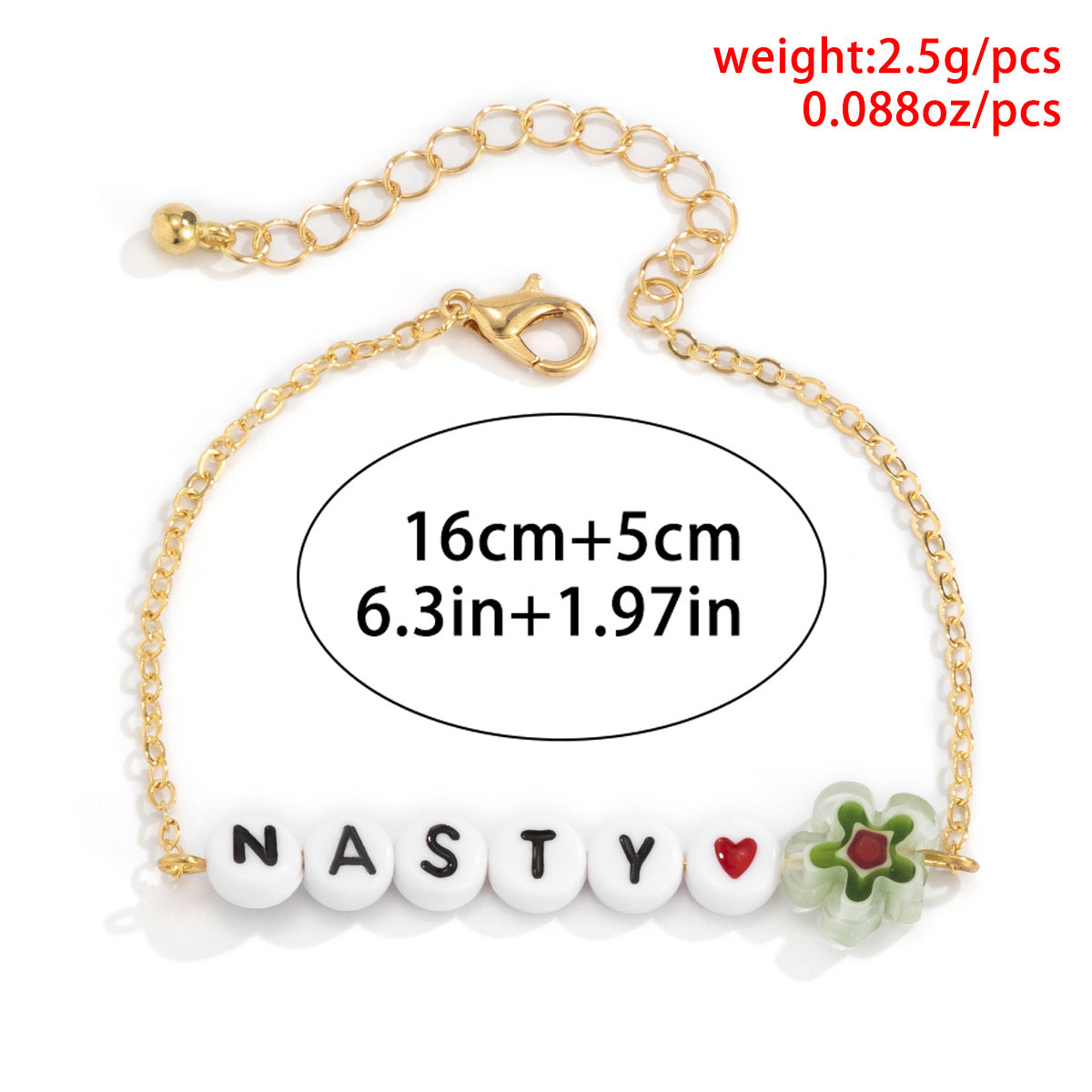 Minimalist Floral Acrylic Beaded Necklace and Bracelet Set with Curb Chain