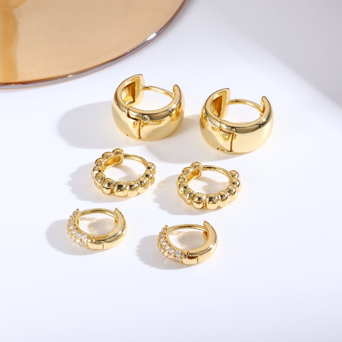 Geometric Copper Ear Cuffs with Zirconia Inlay Plated in Real Gold for Women Minimalist Statement Earrings Set