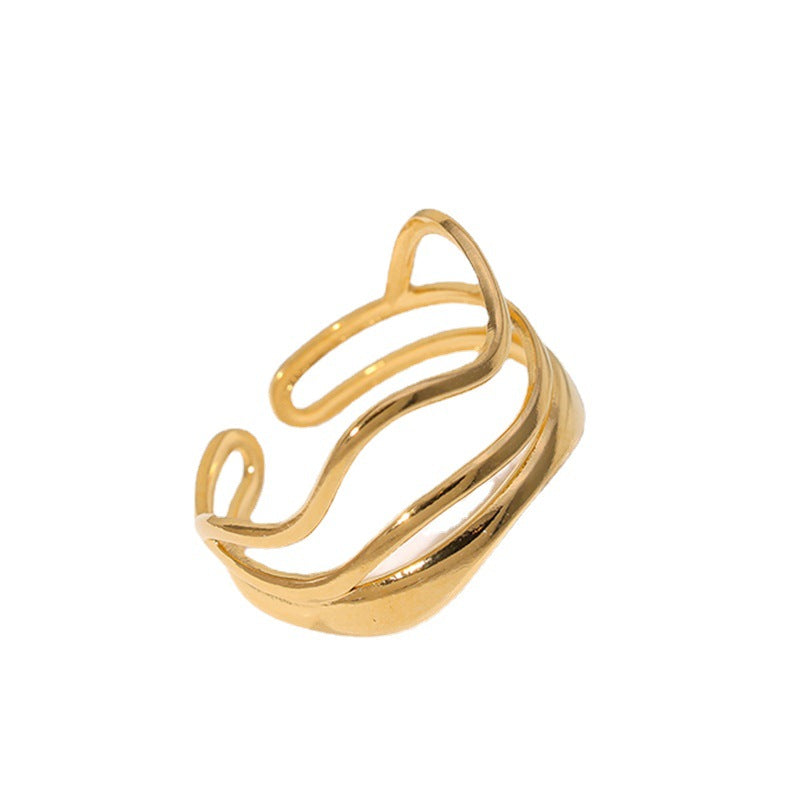 Anello Aperto Minimalista in Acciaio al Titanio Geometrico da Donna con Design a Linee Irregolari